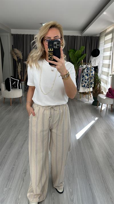 NATUREL, ÇİZGİLİ KETEN PANTOLON