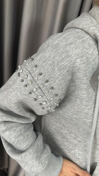 OMZU TAŞLI, ŞARDONLU, ORJİNAL MODEL, GRİ SWEATSHİRT