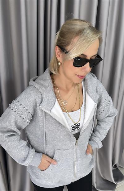 OMZU TAŞLI, ŞARDONLU, ORJİNAL MODEL, GRİ SWEATSHİRT