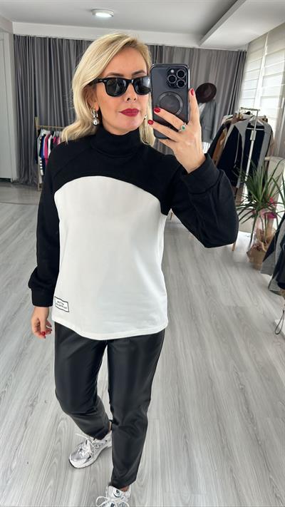 OMZU TRİKO DETAYLI EKRU SWEAT