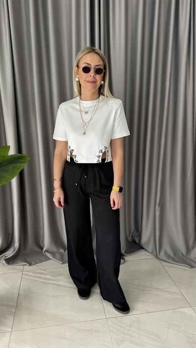 OMZU VATKALI, ETEĞİ TAŞLI BEYAZ BLUZ