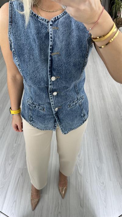 ÖNDEN DÜĞMELİ DENİM YELEK