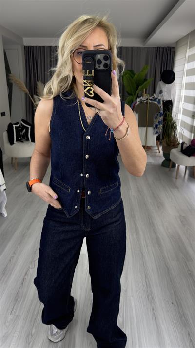 ÖNDEN DÜĞMELİ JEAN YELEK