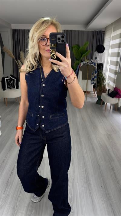 ÖNDEN DÜĞMELİ JEAN YELEK