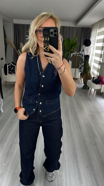 ÖNDEN DÜĞMELİ JEAN YELEK