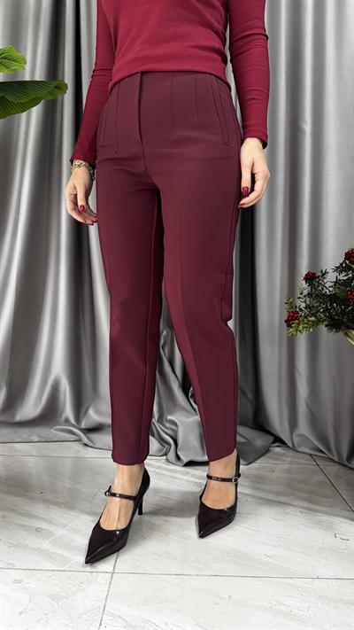 Önü Flatolu Bordo Pantolon