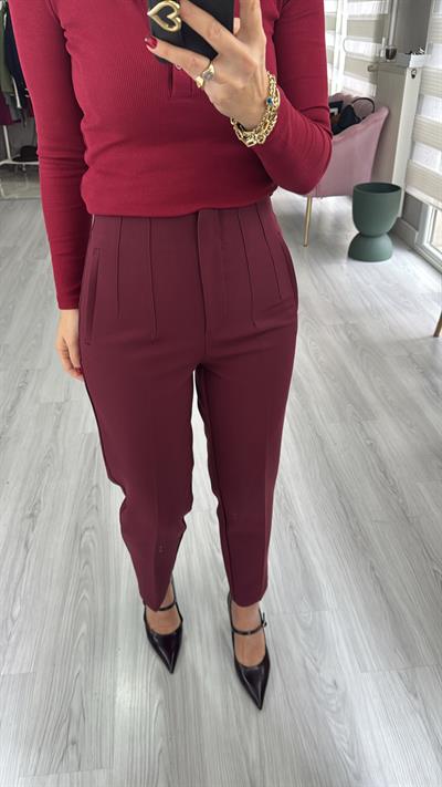Önü Flatolu Bordo Pantolon