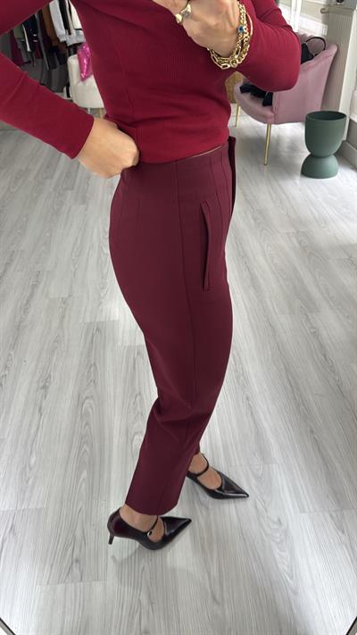 Önü Flatolu Bordo Pantolon