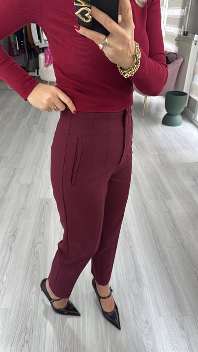 Önü Flatolu Bordo Pantolon