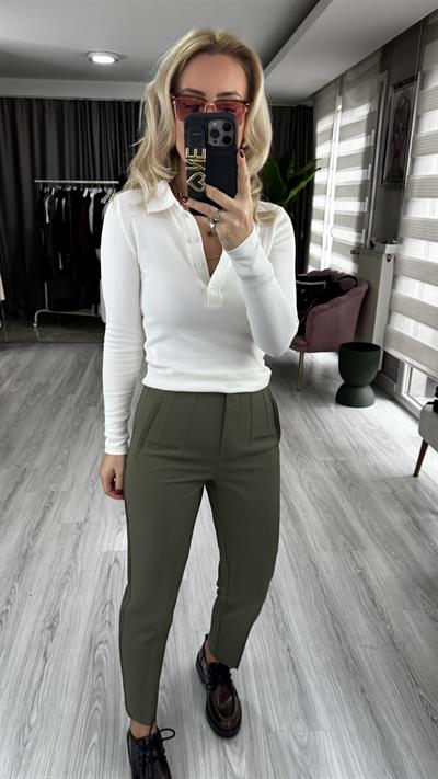 Önü Flatolu Haki Pantolon