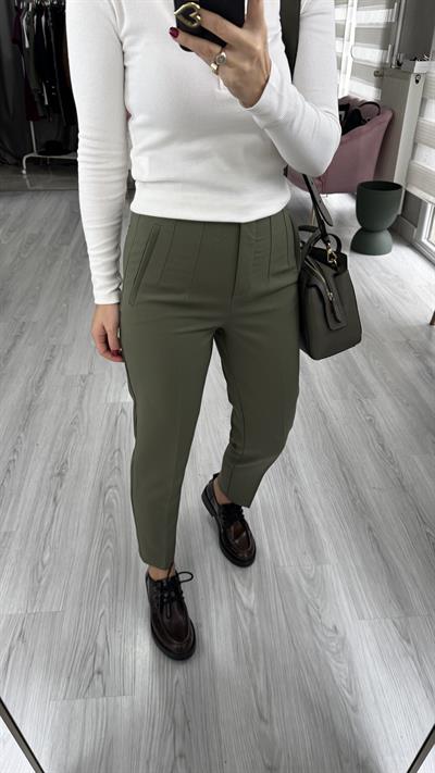Önü Flatolu Haki Pantolon