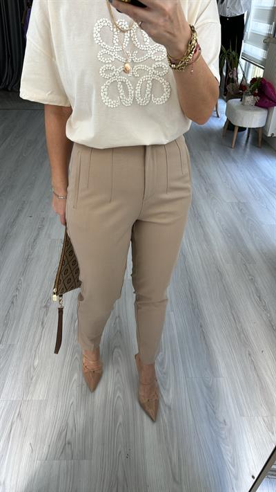 ÖNÜ FLATOLU TAŞ RENGİ PANTOLON