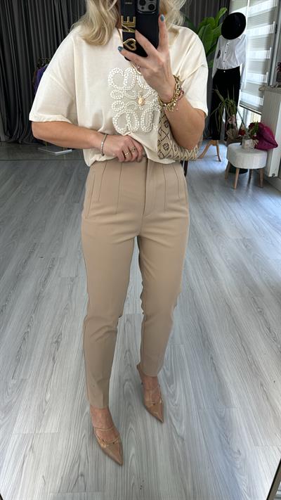 ÖNÜ FLATOLU TAŞ RENGİ PANTOLON