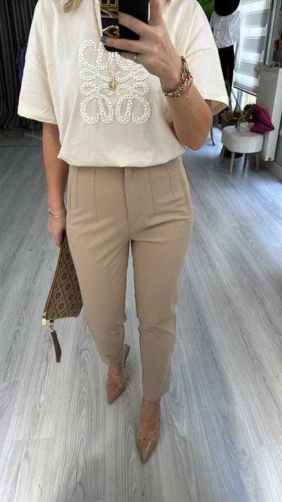 ÖNÜ FLATOLU TAŞ RENGİ PANTOLON