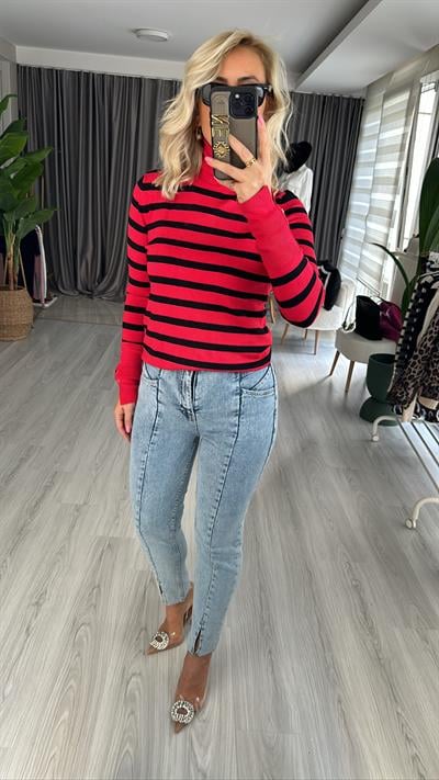 ÖNÜ YIRTMAÇLI LİKRALI PANTOLON