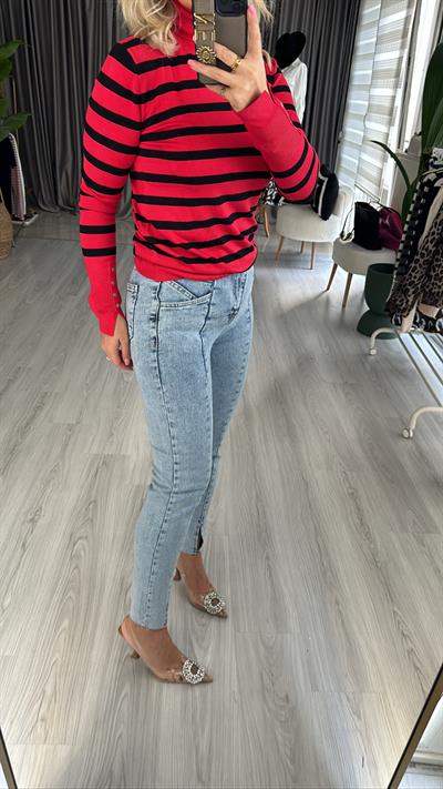 ÖNÜ YIRTMAÇLI LİKRALI PANTOLON