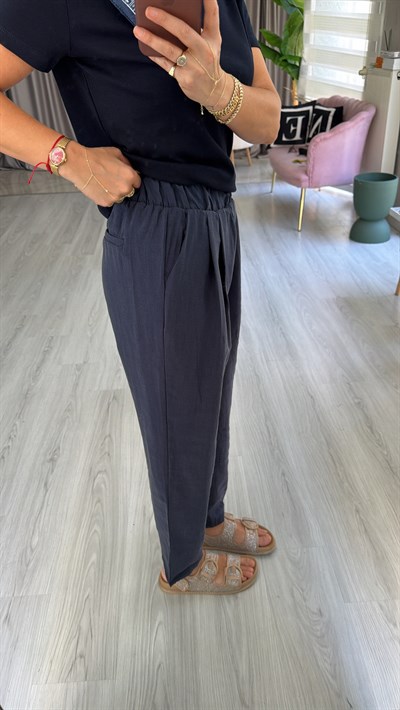 Orijinal Marka %100 Pamuklu Lacivert Tencel Pantolon