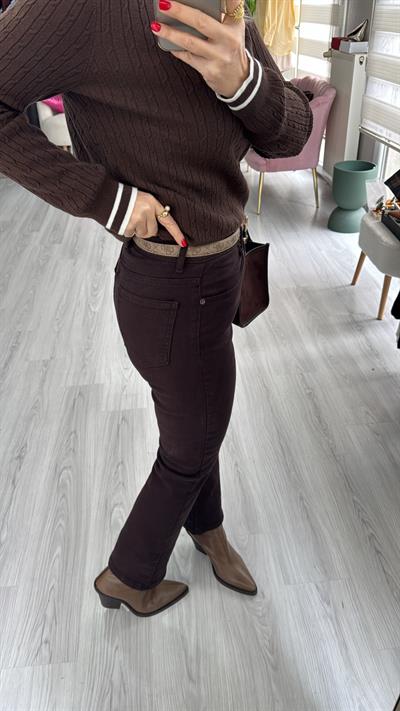 Orijinal Marka Acı Kahve Flare Jean Pantolon
