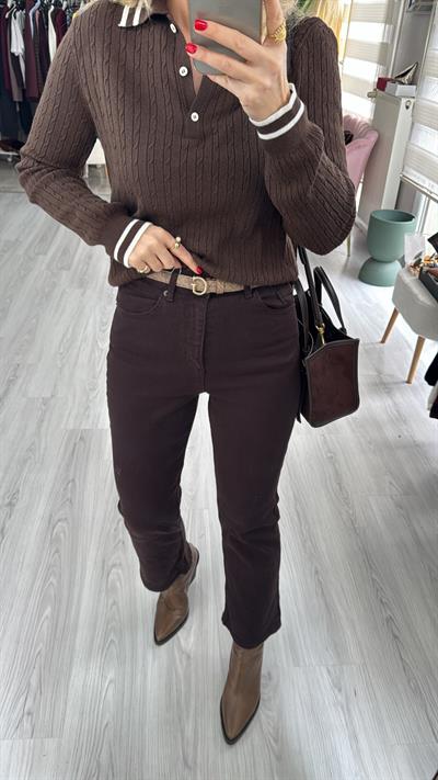 Orijinal Marka Acı Kahve Flare Jean Pantolon