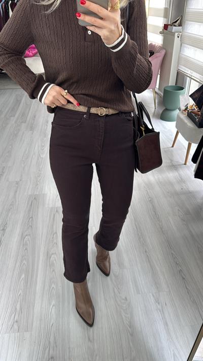 Orijinal Marka Acı Kahve Flare Jean Pantolon