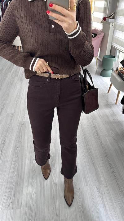 Orijinal Marka Acı Kahve Flare Jean Pantolon