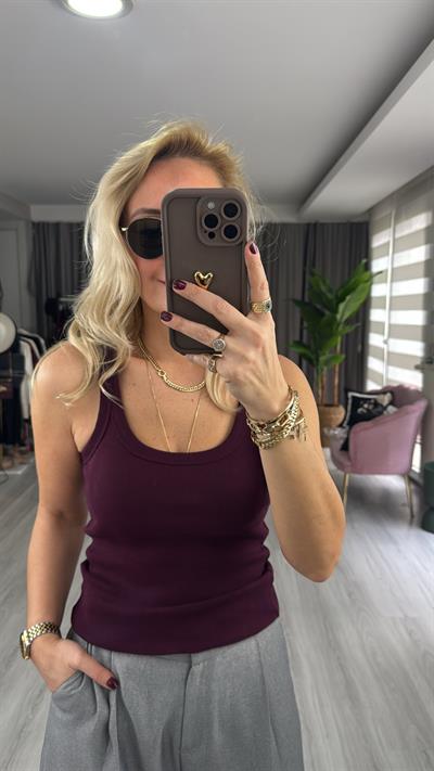 Orijinal Marka Askılı Bordo Bluz