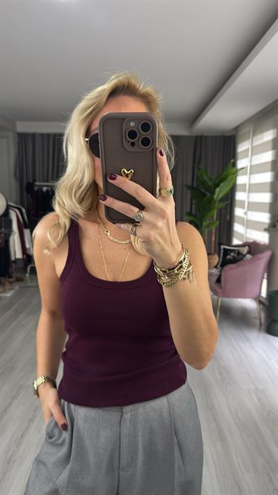 Orijinal Marka Askılı Bordo Bluz