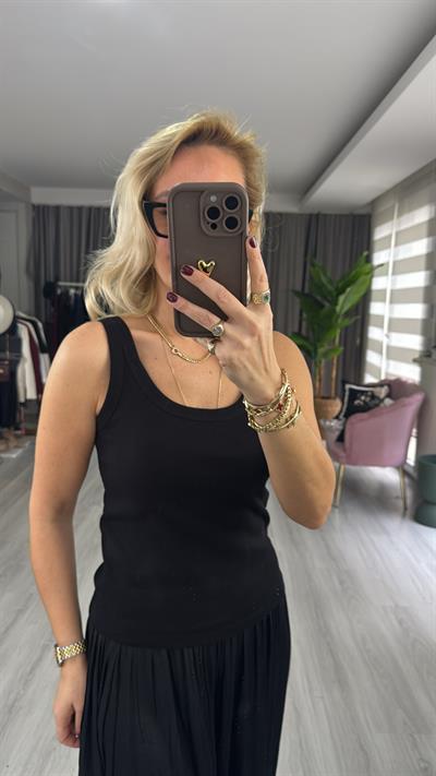 Orijinal Marka Askılı Siyah Bluz