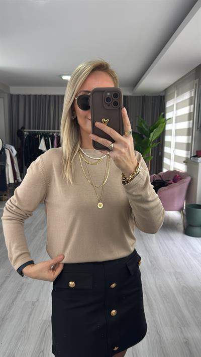 Orijinal Marka Bej Basic Triko