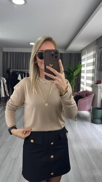 Orijinal Marka Bej Basic Triko