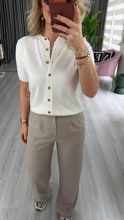 Orijinal Marka Bisiklet Yaka Düğmeli Ekru Triko