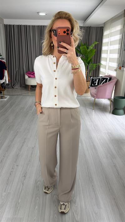 Orijinal Marka Bisiklet Yaka Düğmeli Ekru Triko