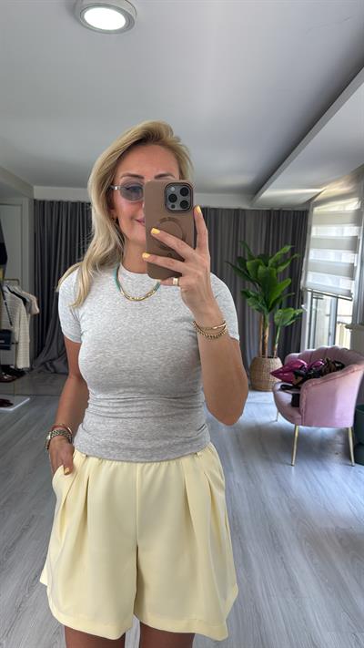 Orijinal Marka Bisiklet Yaka Gri Bluz