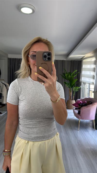 Orijinal Marka Bisiklet Yaka Gri Bluz