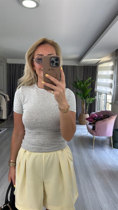 Orijinal Marka Bisiklet Yaka Gri Bluz