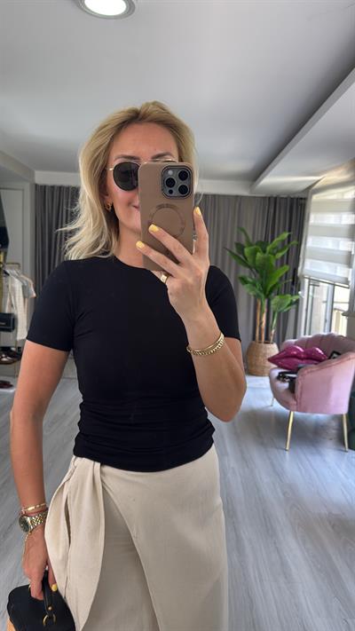 Orijinal Marka Bisiklet Yaka Siyah Bluz