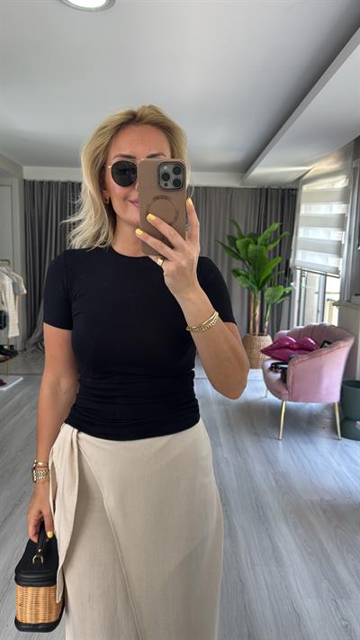 Orijinal Marka Bisiklet Yaka Siyah Bluz