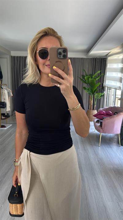 Orijinal Marka Bisiklet Yaka Siyah Bluz