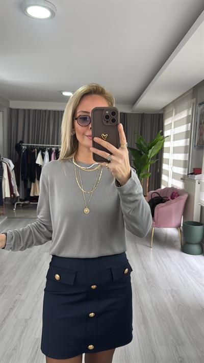 Orijinal Marka Gri Basic Triko