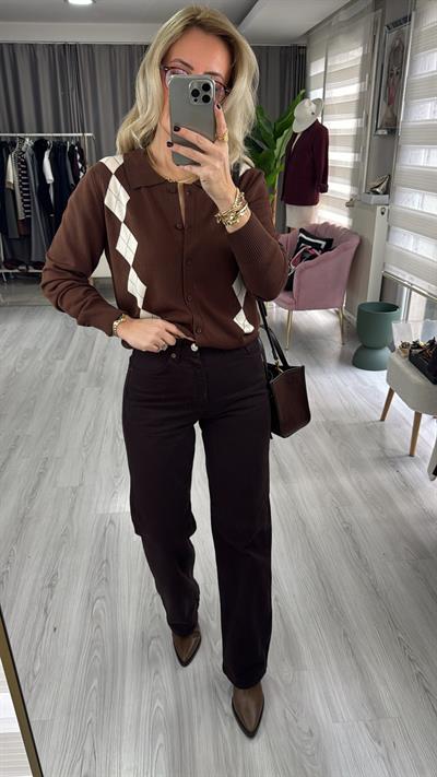 Orijinal Marka Likralı Acı Kahve Palazzo Pantolon