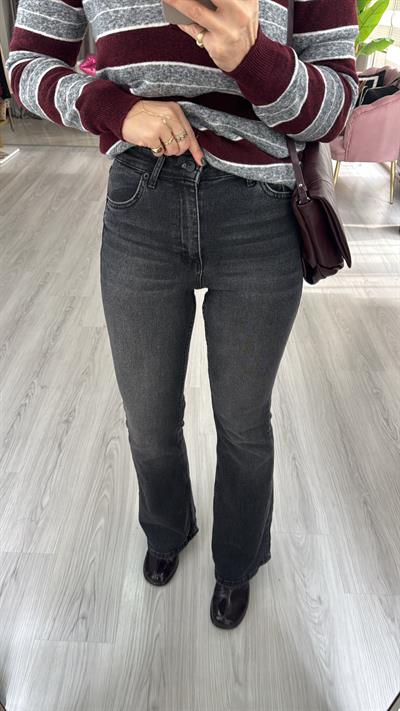 Orijinal Marka Likralı İspanyol Paça Füme Taşlamalı Jean Pantolon