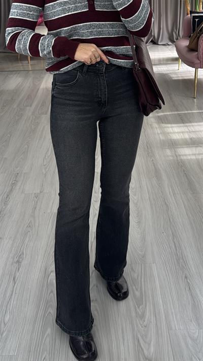 Orijinal Marka Likralı İspanyol Paça Füme Taşlamalı Jean Pantolon