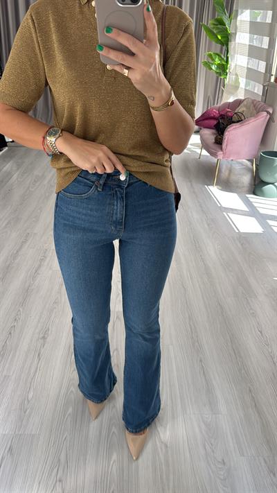 Orijinal Marka Likralı İspanyol Paça Mavi Jean