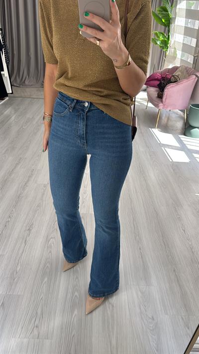 Orijinal Marka Likralı İspanyol Paça Mavi Jean