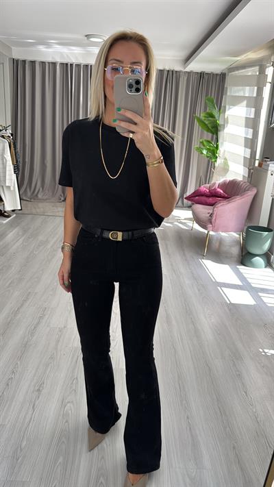 Orijinal Marka Likralı İspanyol Paça Siyah Jean