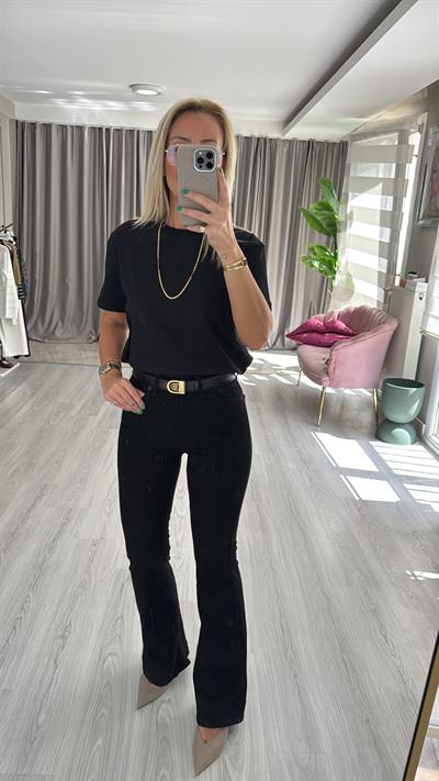 Orijinal Marka Likralı İspanyol Paça Siyah Jean