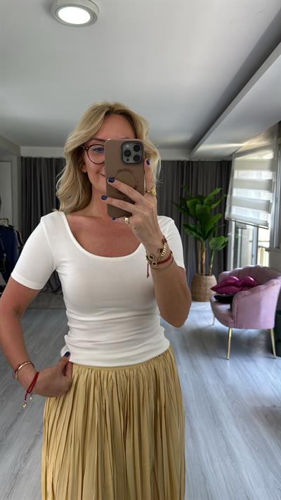 Orijinal Marka Ön Arka U Yaka Ekru Bluz