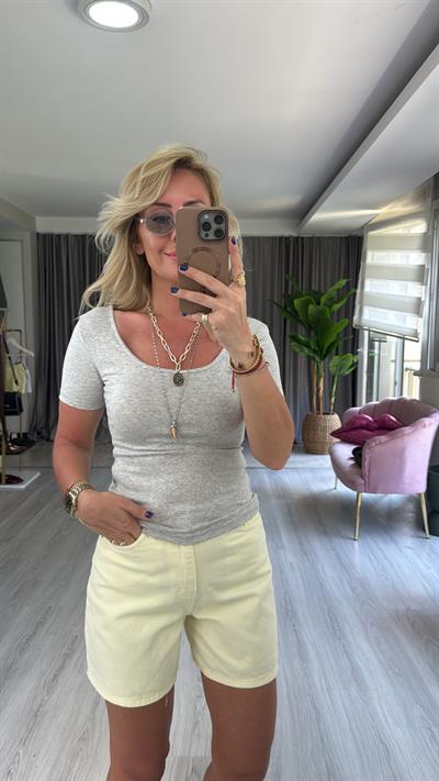 Orijinal Marka Ön Arka U Yaka Gri Bluz