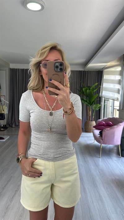 Orijinal Marka Ön Arka U Yaka Gri Bluz