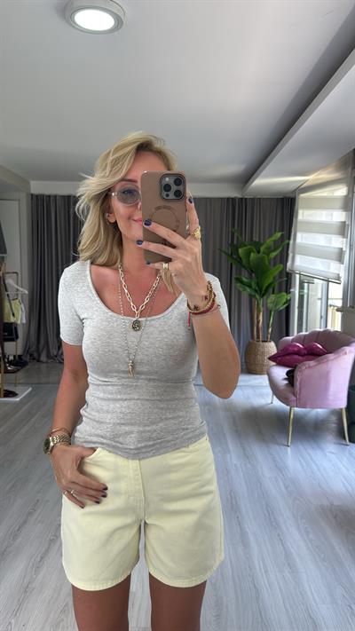 Orijinal Marka Ön Arka U Yaka Gri Bluz